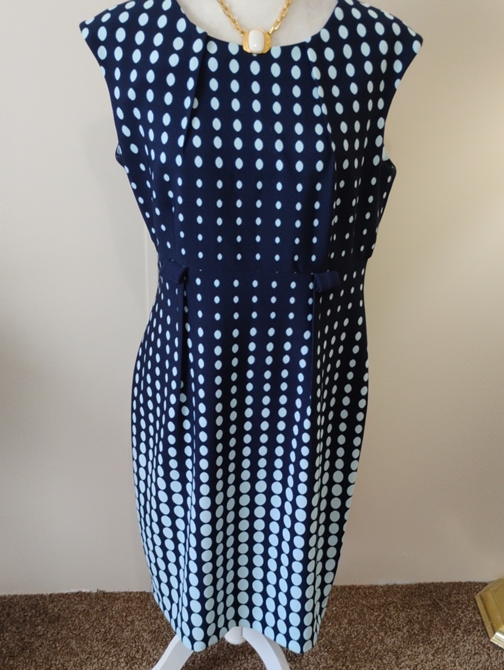 connected apparel Navy and White Polka Dot Midi Dress